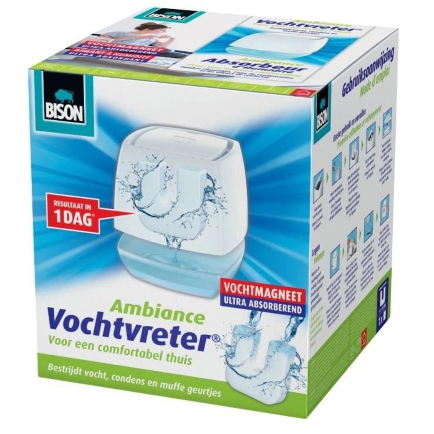 Bison vochtvreter® ambiance, luchtontvochtiger, bestrijdt vocht en schimmel in woonruimtes, uniek luchtcirculatiesysteem, 450 g, wit, ook geschikt voor caravans en campers
