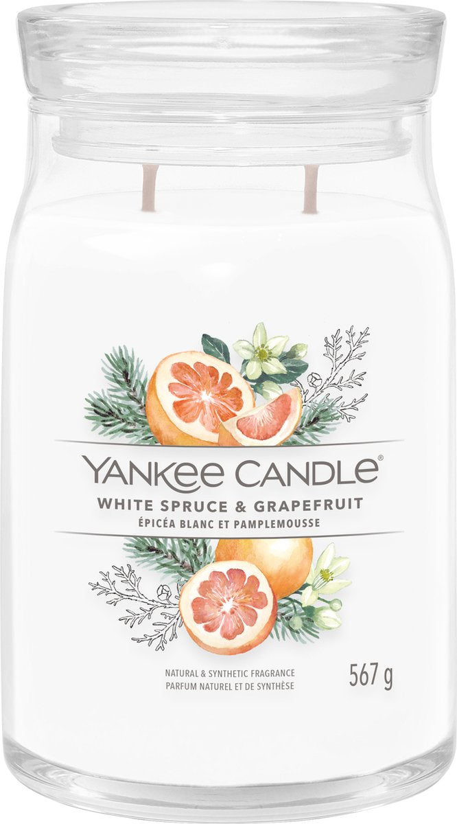 Yankee candle - white spruce grapefruit large jar geurkaars - tot 90 branduren