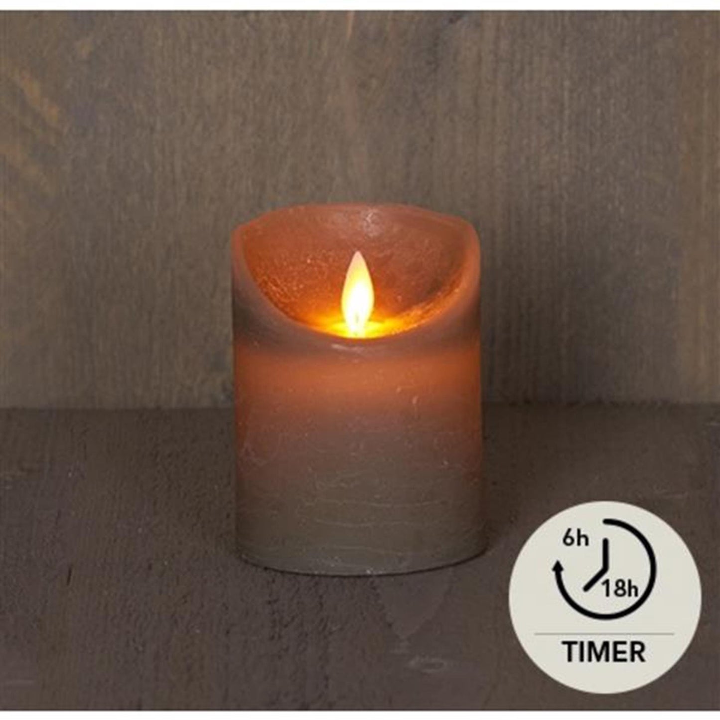 Anna's collection led rustiek stompkaars wax bewegende vlam op 3xaaa batterij met timer 7,5x10cm taupe