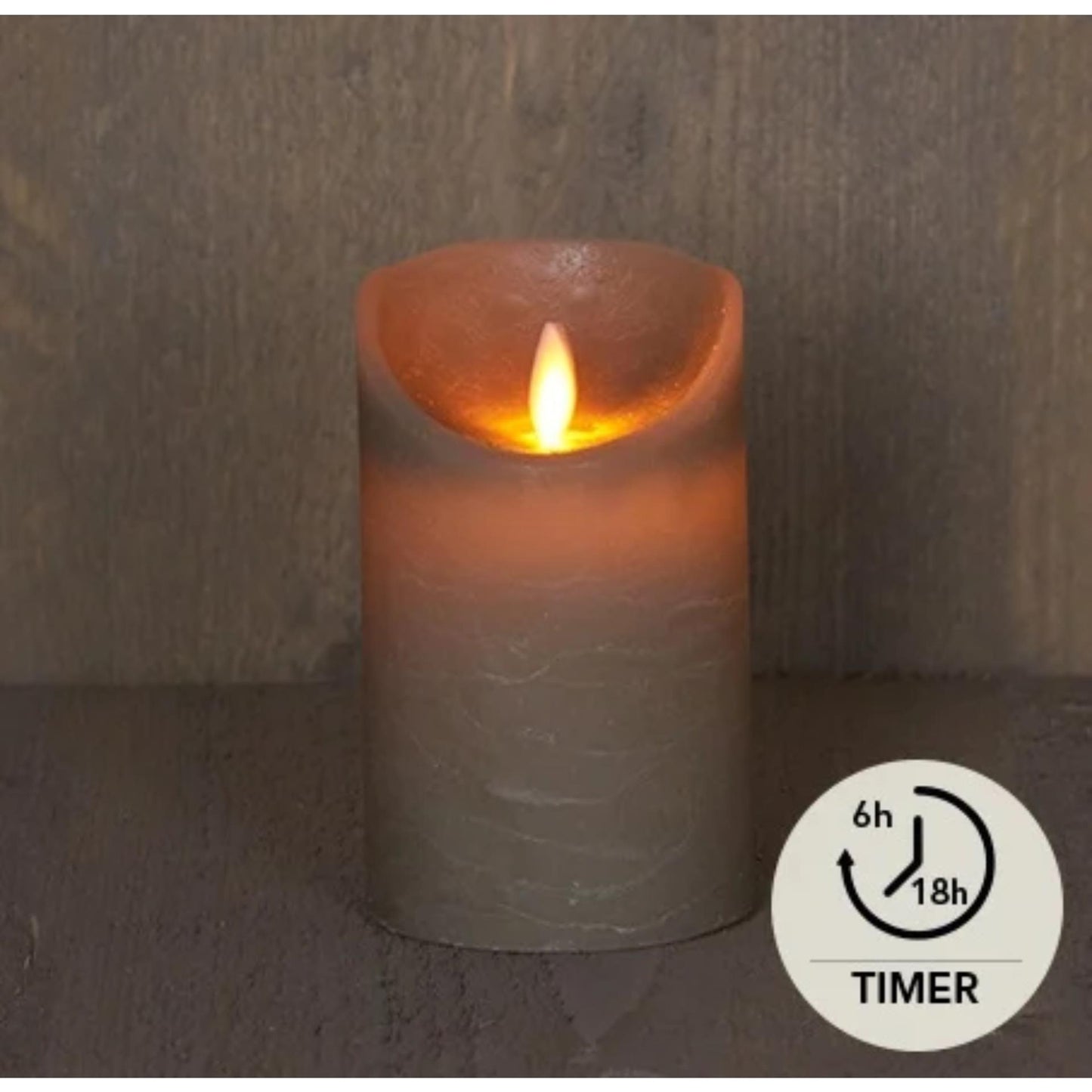 Anna's collection led rustiek stompkaars wax bewegende vlam op 3xaaa batterij met timer 7,5x12,5cm taupe