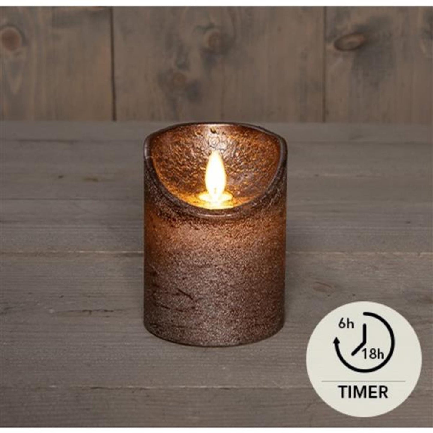 Anna's collection led rustiek stompkaars wax bewegende vlam op 3xaaa batterij met timer 7,5x10cm brons