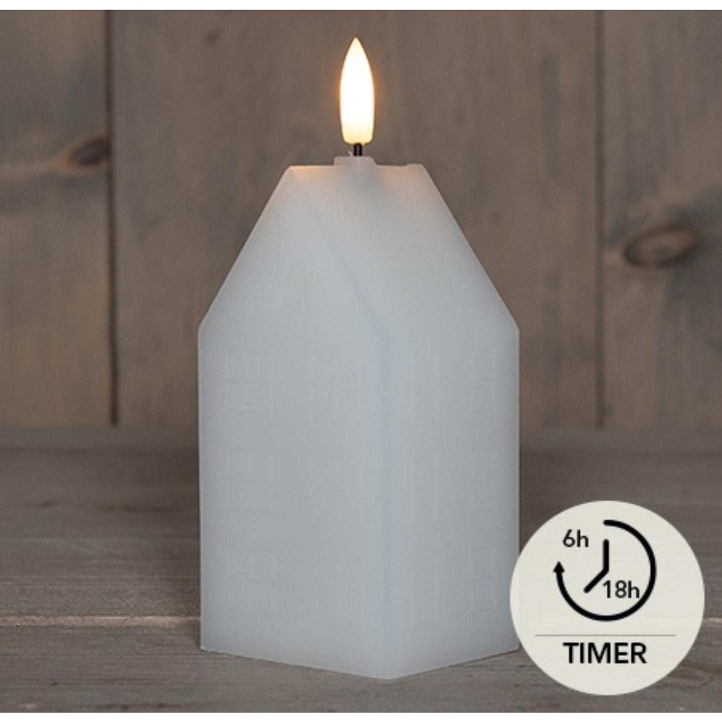 Anna's collection led kaars wax huisje 3d vlam op 2xaa batterij met timer 5x6x15cm wit