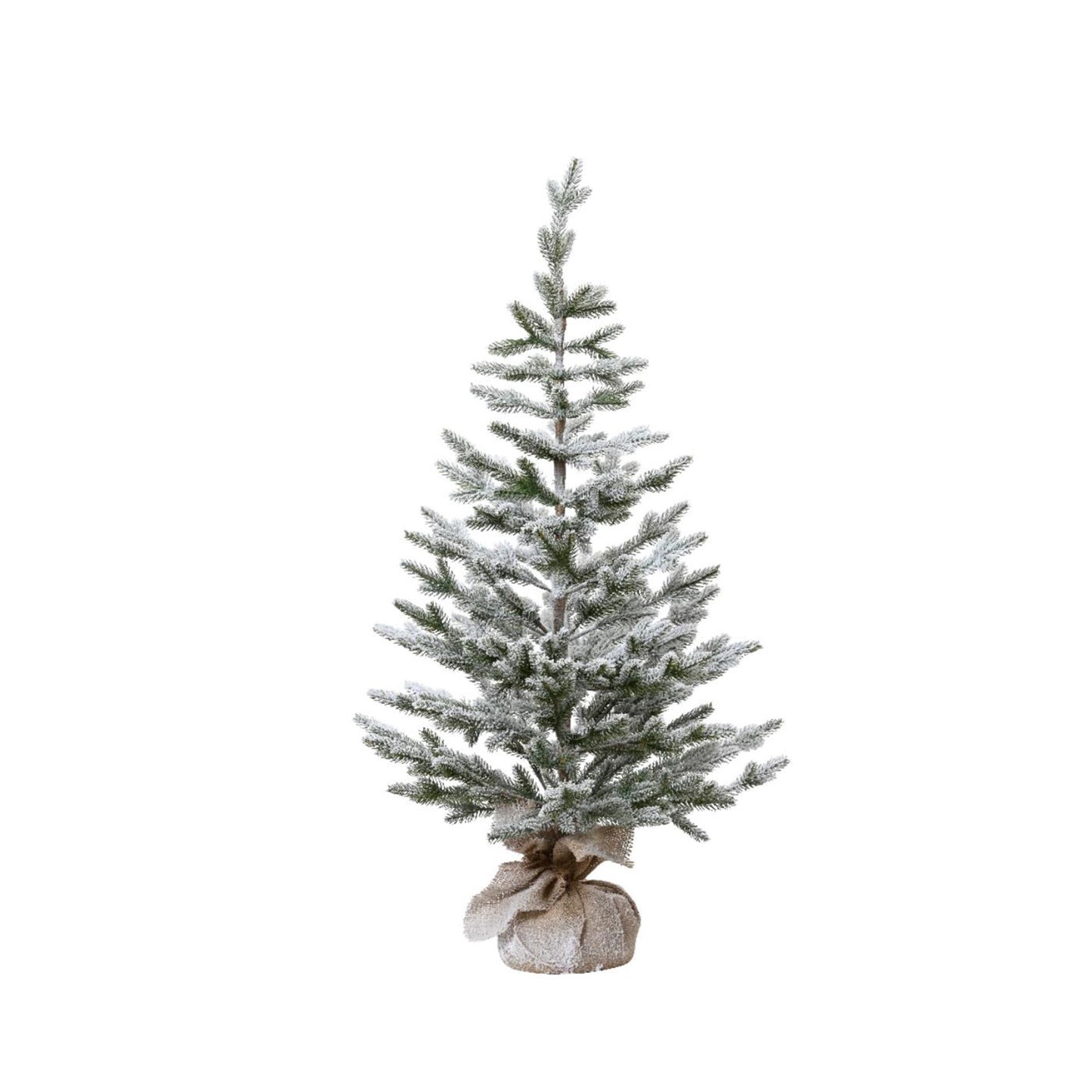 Decoris kunstkerstboom mini met sneeuw in jute zak ø50xh100cm