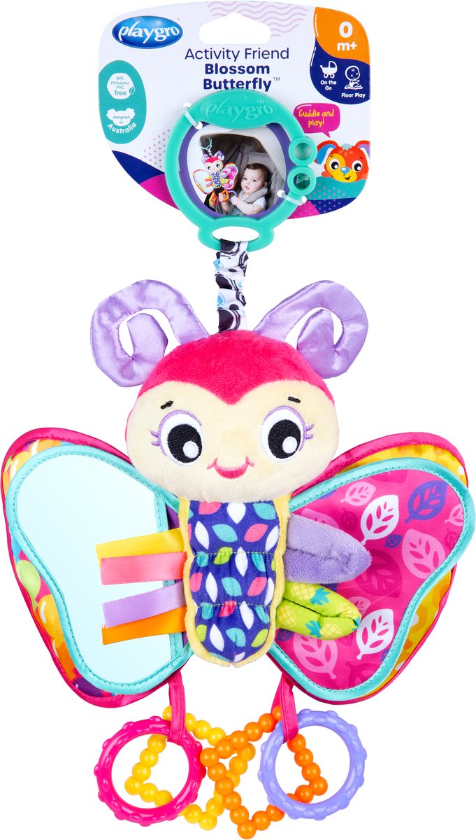 Playgro activity friend blossom butterfly - baby speelgoed - hangspeeltje - kinderwagenspeeltje - rammelaar - kinderwagenaccessoire - buggyaccessoire - educatief speelgoed - knuffeldier