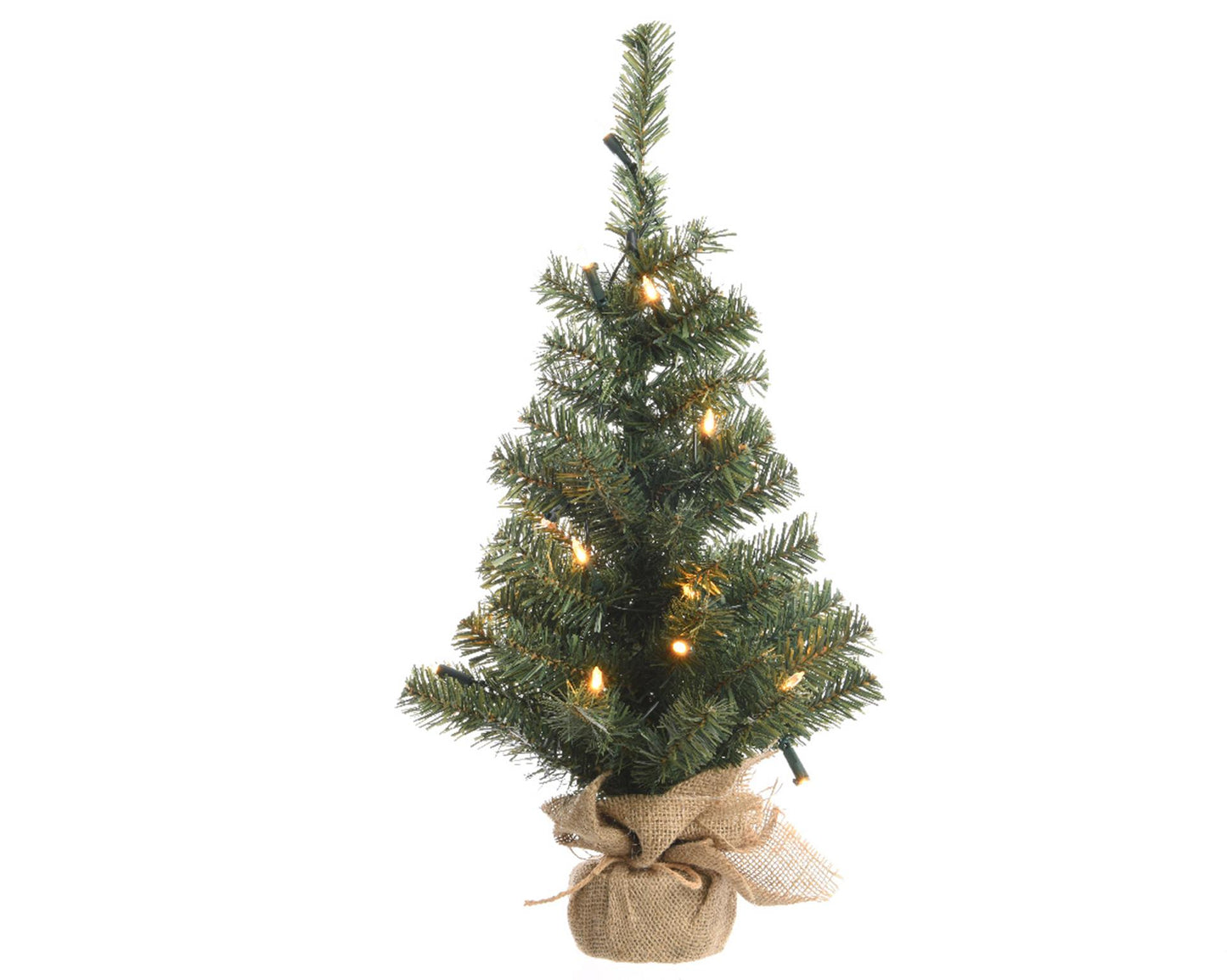 Everlands mini kunstkerstboom met 50led in jute zak 90cm met warm-wit. werkt op 3 x aa batterijen met timer voor binnen
