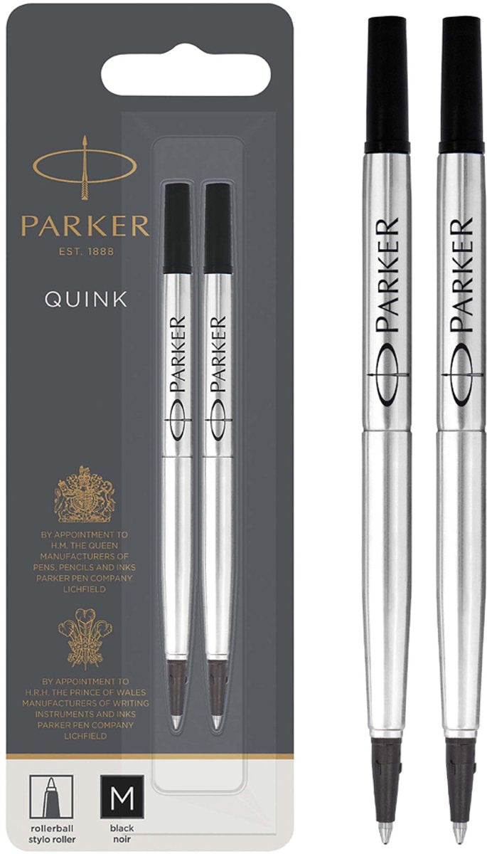 Parker inktnavulling voor rollerballpen | zwarte quink inkt | 2 stuks