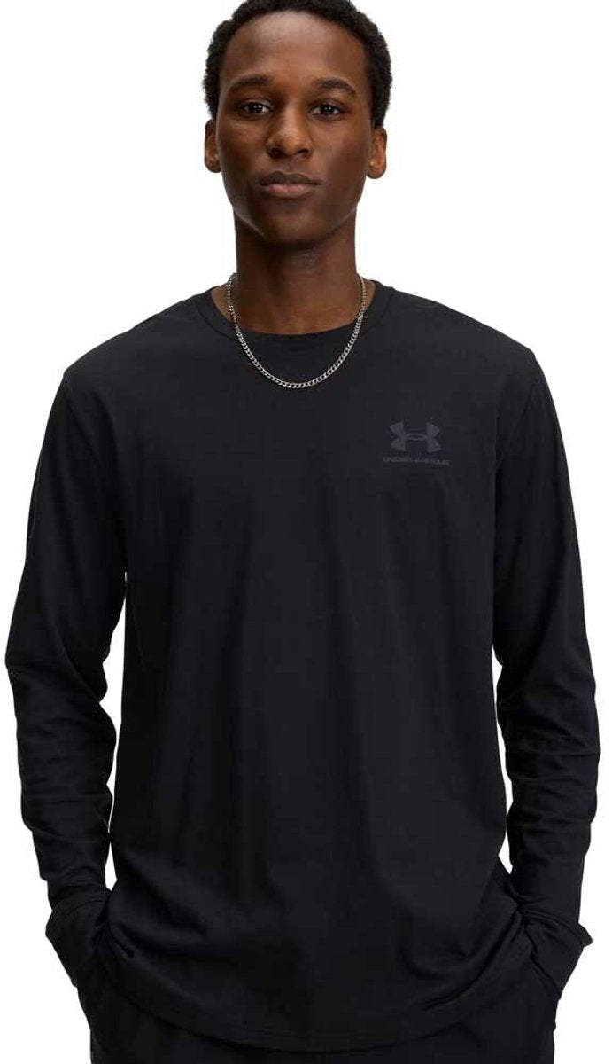 Under armour ua sportstyle left chest ls-blk heren sportshirt - zwart - pitch grijs