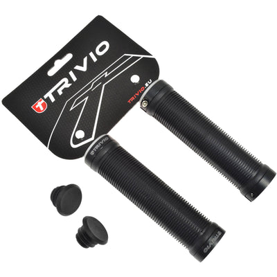 Trivio - fiets handvatten geribbeld grip zwart + lock-on zwart