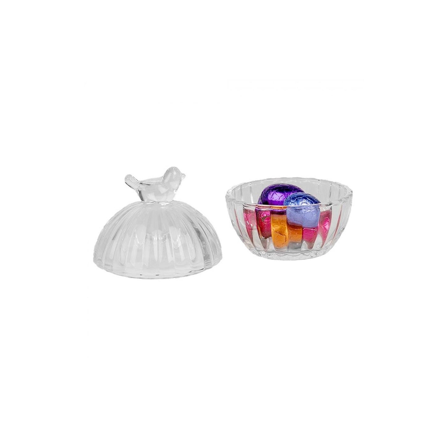 Clayre eef schaaltje vogel met deksel ø 8x10 cm glas