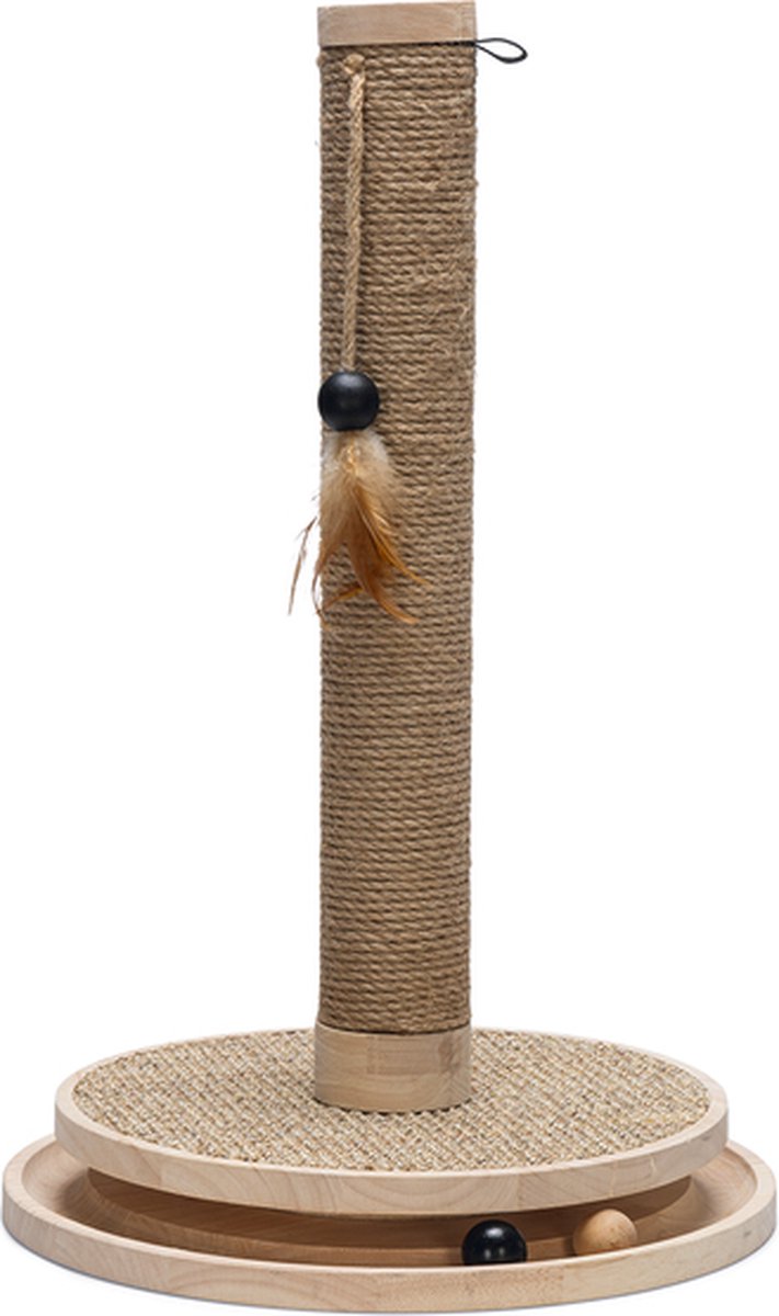 Designed by lotte krabpaal zavi - kattenkrabpaal - incl speelballetjes + touw - hout - 39,5-39,5-62 cm