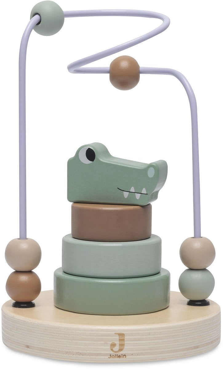 Jollein - houten spiraal - jungle jambo - croco - houten speelgoed - krokodil - met 6 kralen - 100% fsc