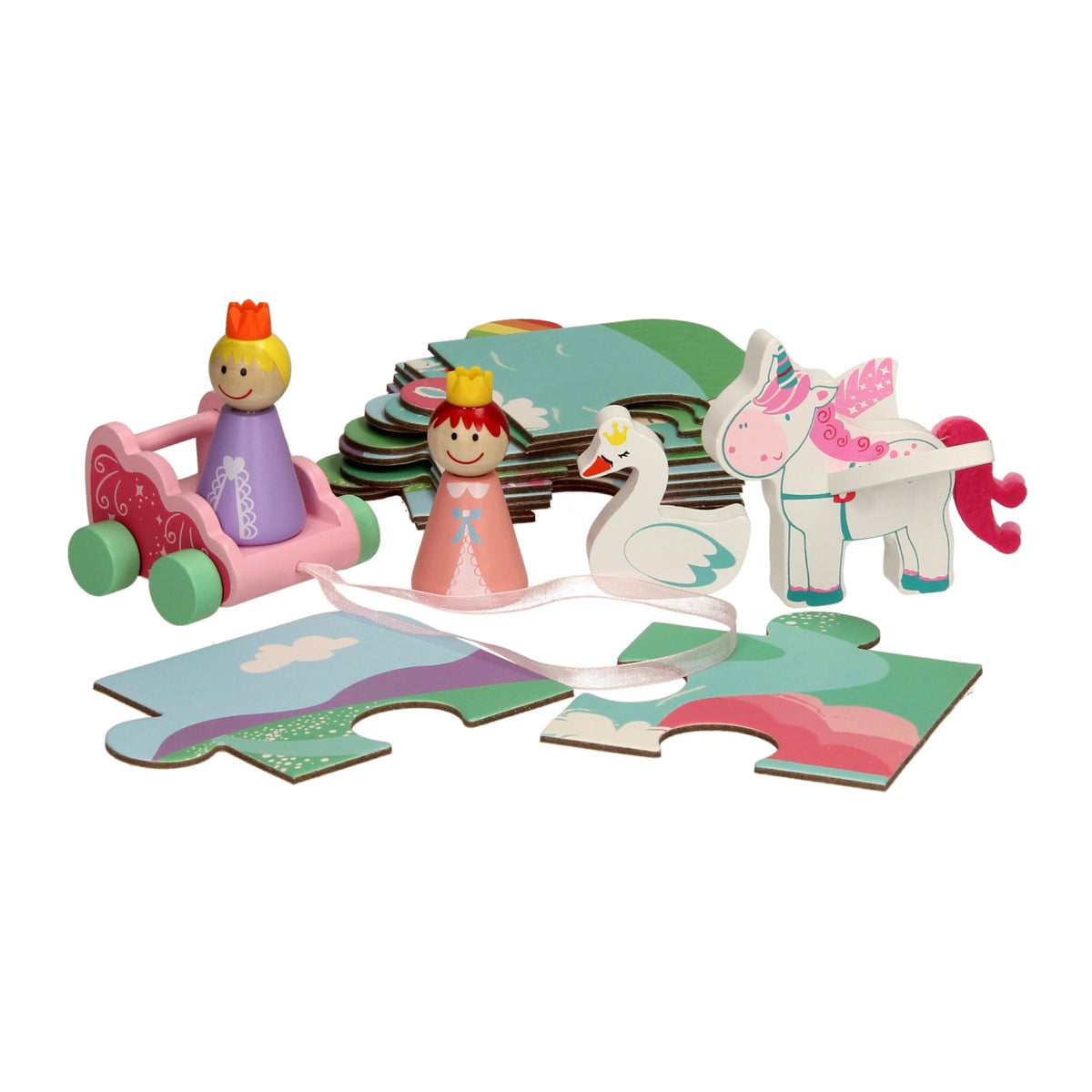 Eenhoorn houten speelfiguren puzzel in opbergkoffer