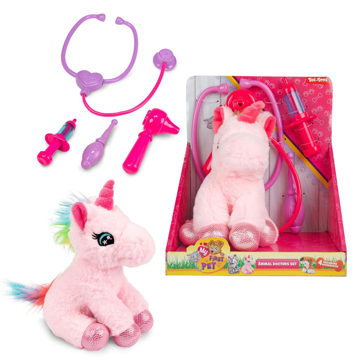 Toi-toys my first pet pluchen dier met dierenarts accessoires 3 assorti