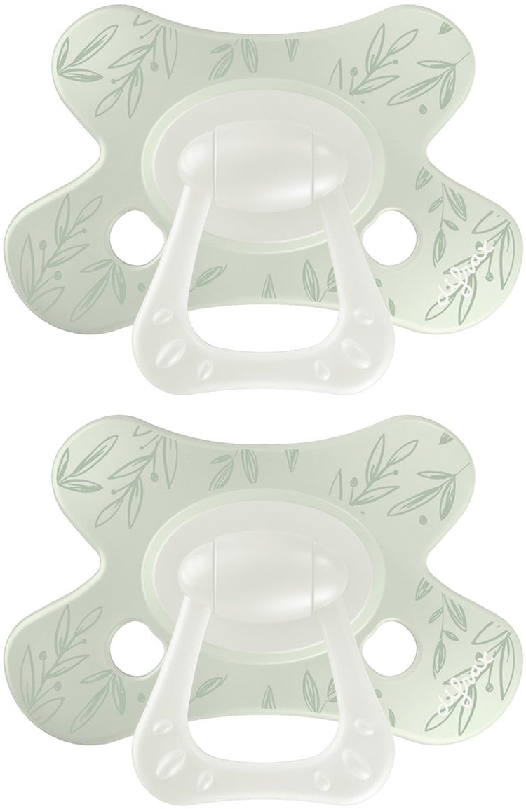 Difrax fopspeen natural - 6 tot 12 maanden - blaadjes - groen - 2 stuks
