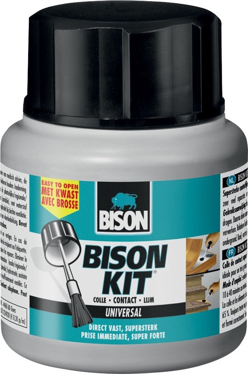 Bison kit® met kwast flacon 400 ml, supersterk, contactlijm, reparaties, temperatuurbestendig van -40°c tot +70°c.