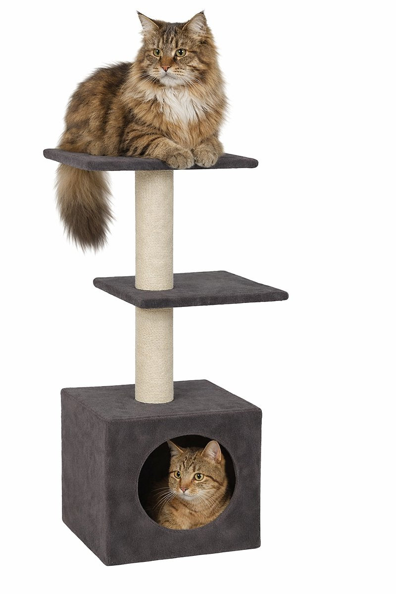 Flamingo krabpaal – charmaine grijs – 34,5 × 48 × 99 cm – jute krabpaal – met ligplateaus schuilplaats – voor katten