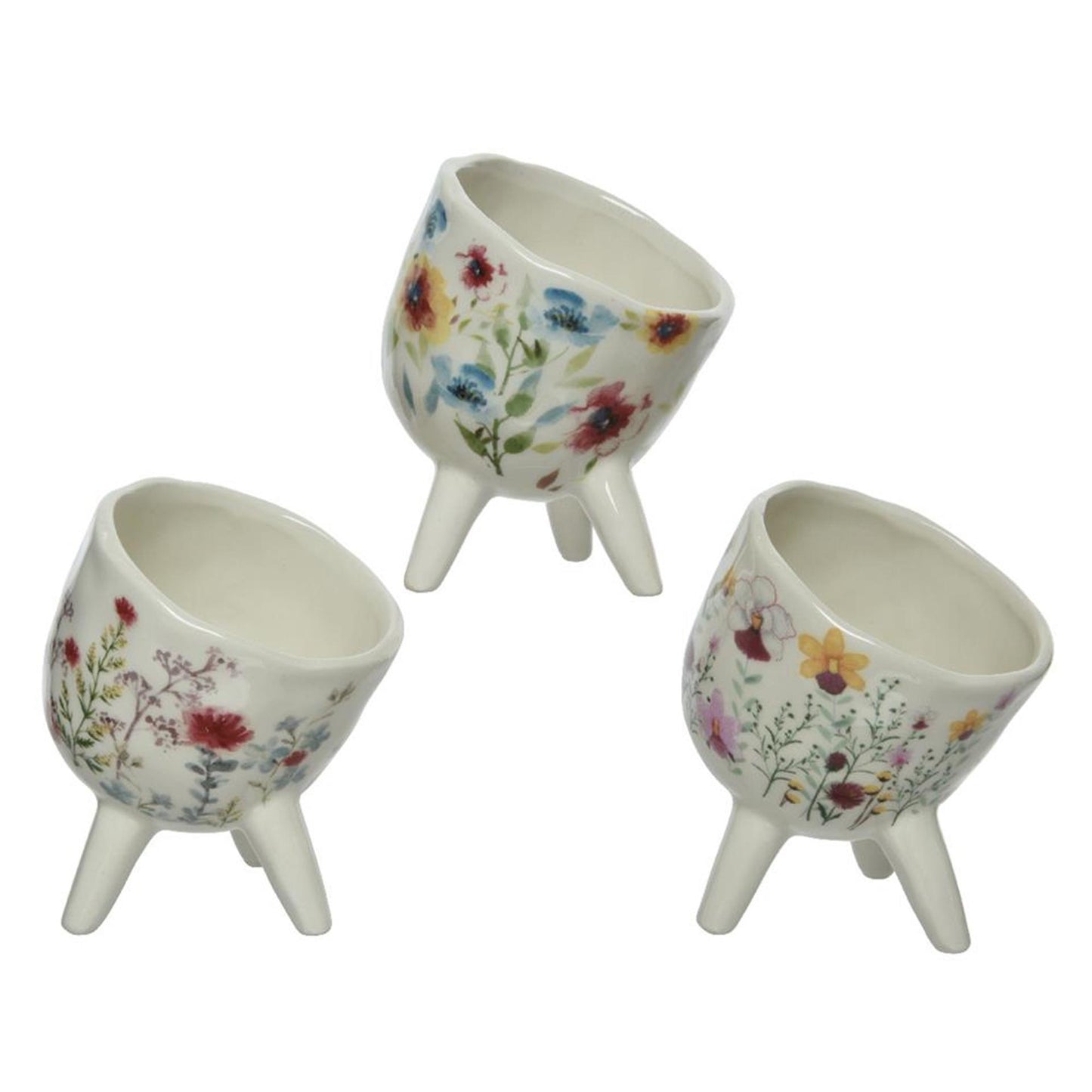 Decoris bloempot bloemen dessin van dolomiet 10x11,4x13,5cm 3 assorti dessins