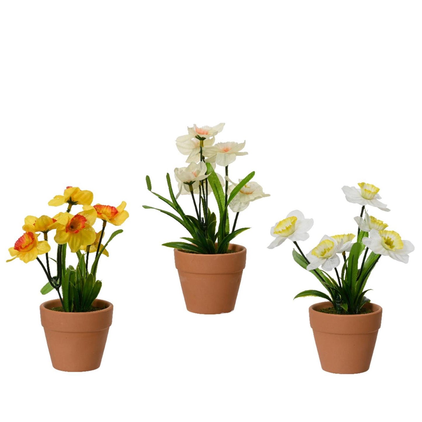 Decoris bloem narcis in terra cotta pot ø7.5xh18cm