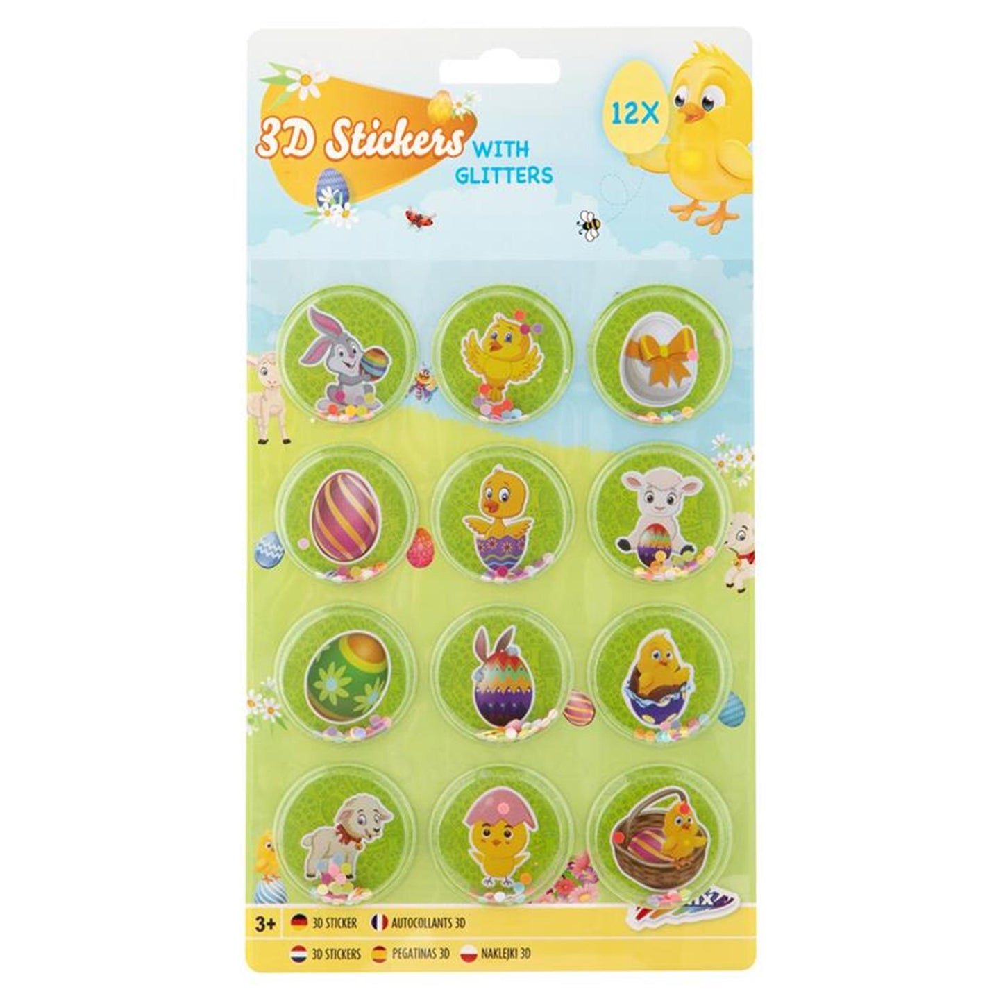 Grafix pasen 12 3d stickers met glitter