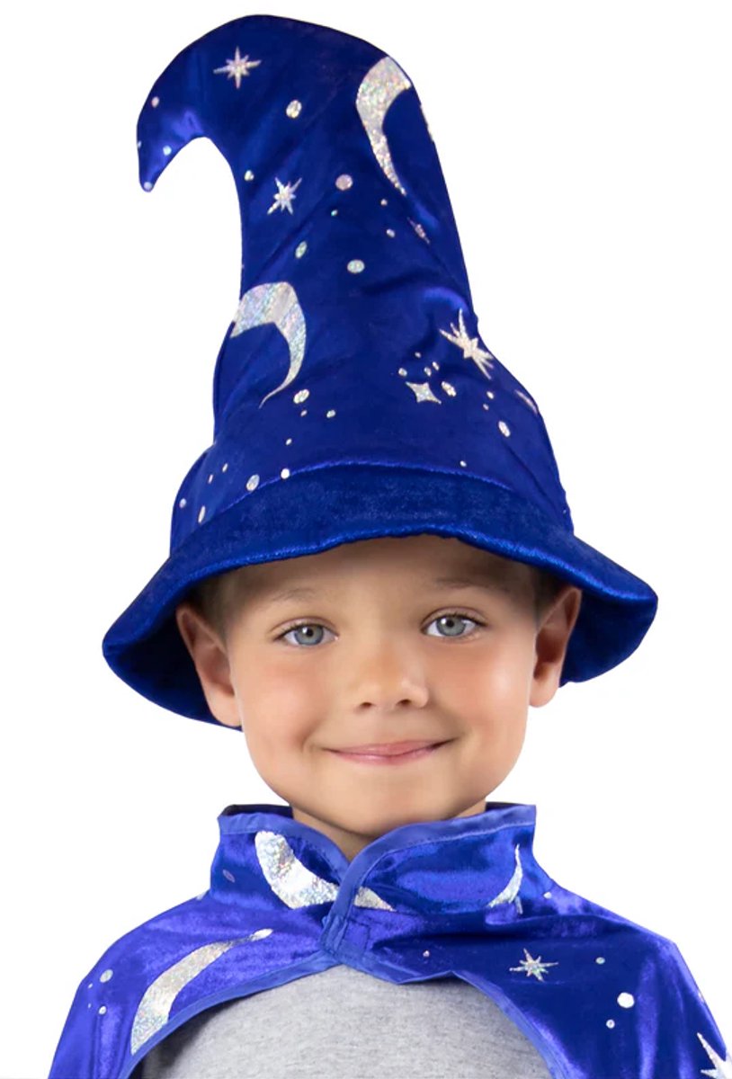 Little adventures - royal blue wizard hat – zachte yoverhoed met sterren en manen