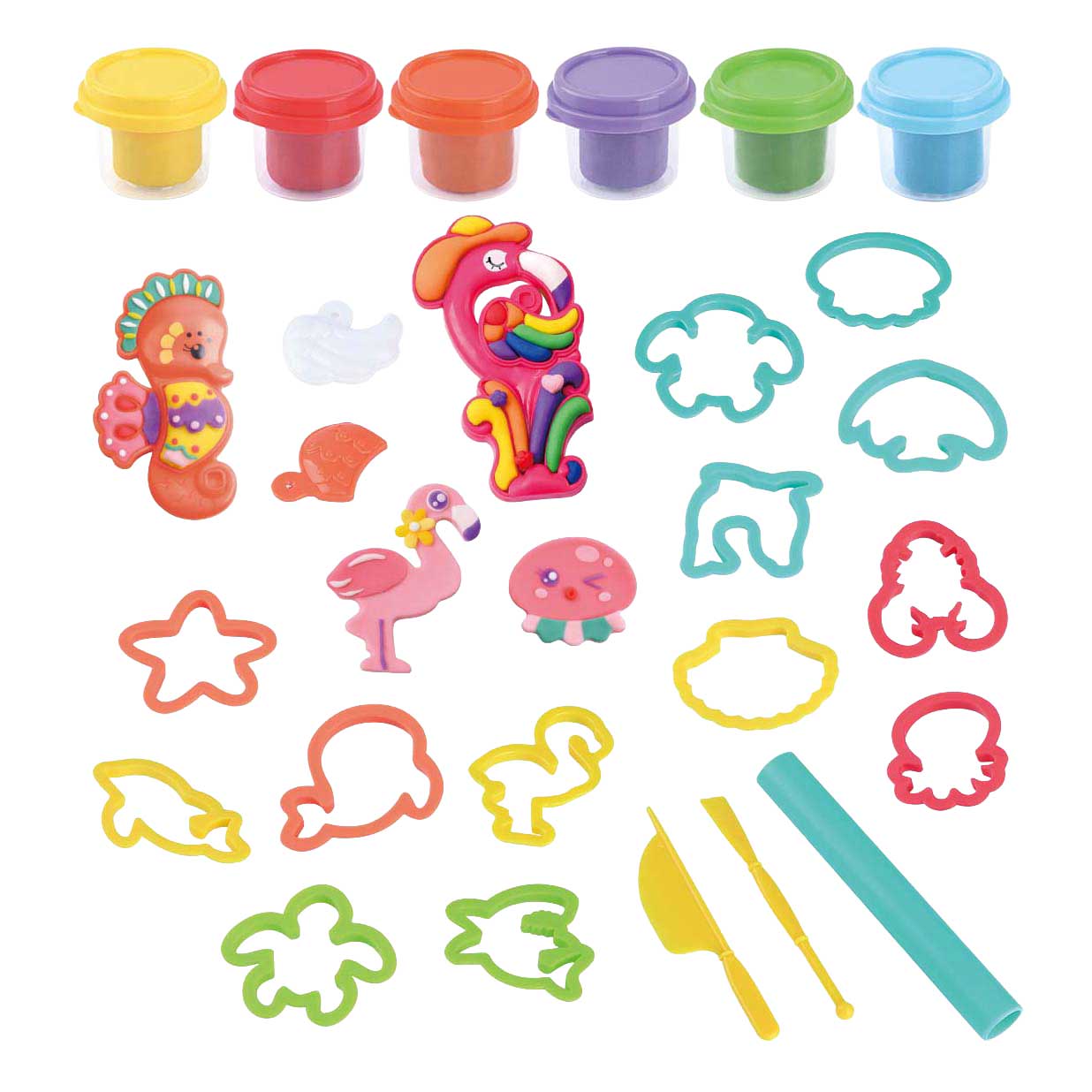 Playgo kustdieren kleiset - 6 kleipotjes