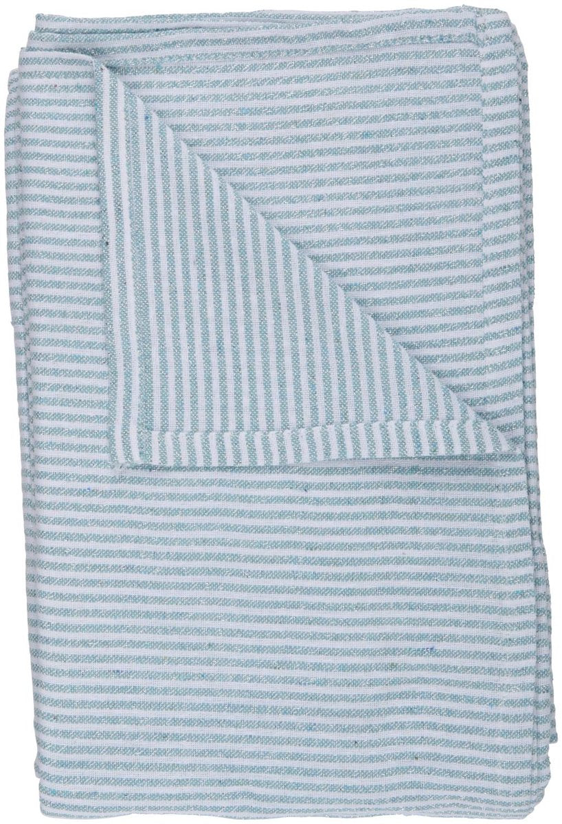 Arti casa tafelkleed 150x240 cm - tafelkleed gestreept - tafelkleed materiaal mix polyester katoen lurex - tafelkleed voor eettafel - wit en groen blauw