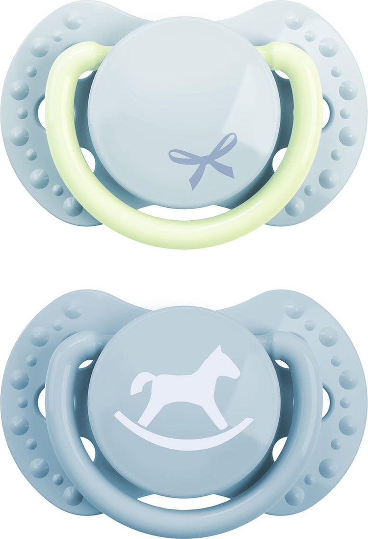 Difrax lovi fopspeen dynamisch - classy - newborn - lichtblauw glow in the dark - 2 stuks