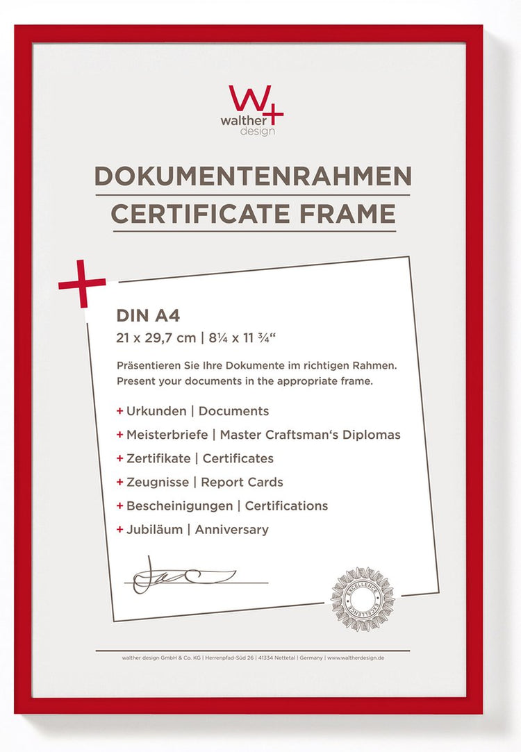 Walther new lifestyle - kunststof lijst - fotoformaat 21x29,7 cm (din a4) - rood