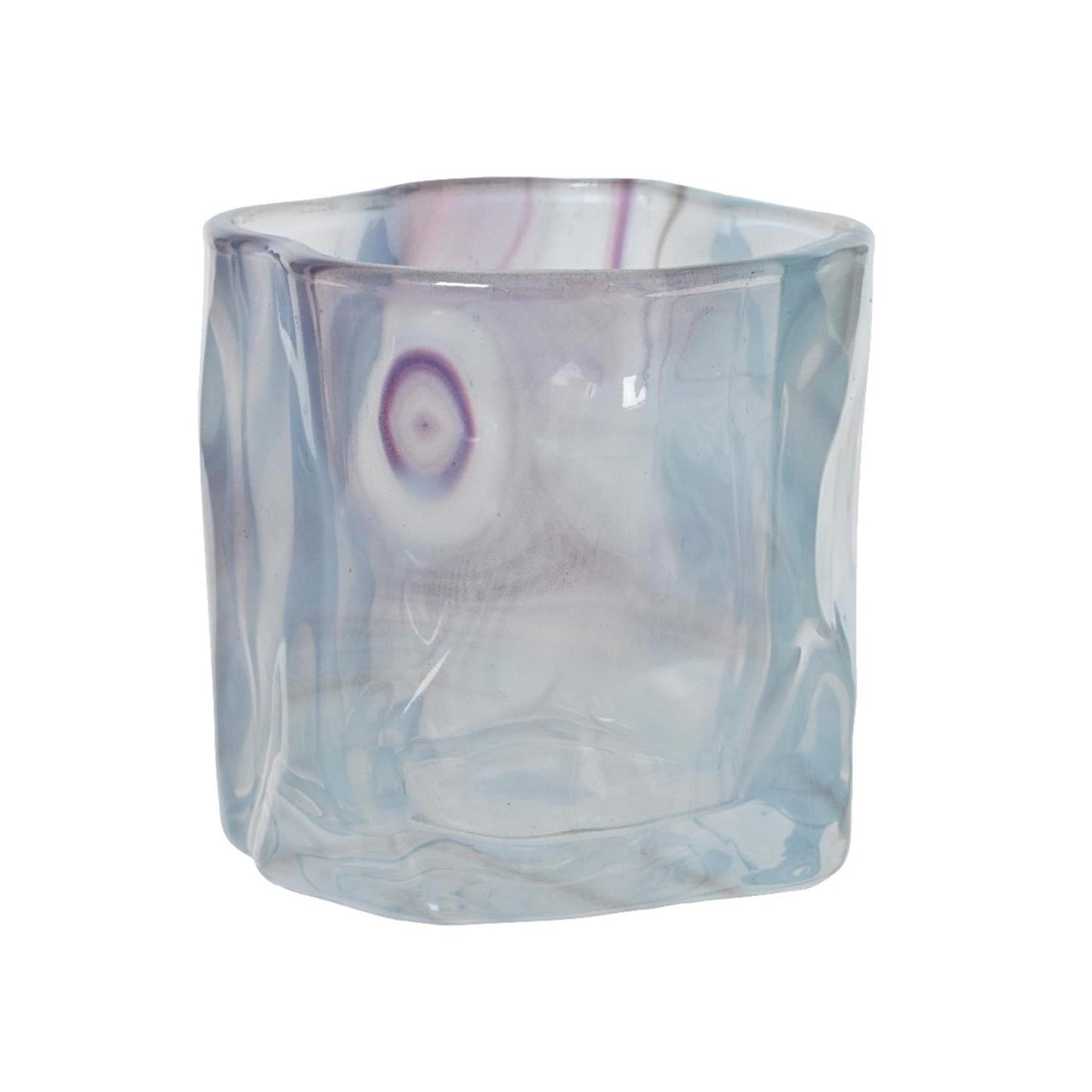 Decoris theelichthouder glas h8cm blauw