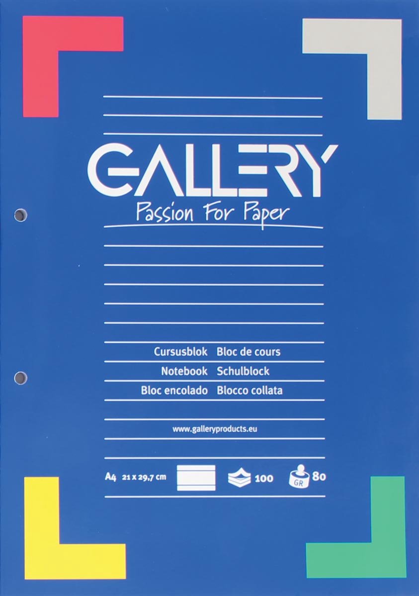 Gallery - cursusblok - a4 - 80 g m² - 2-gaatsperforatie - lijn - 100 vel