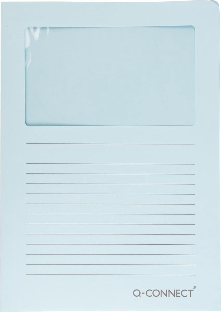 Q-connect l-map met venster | 120 g m² | a4 | pak van 100 stuks | lichtblauw