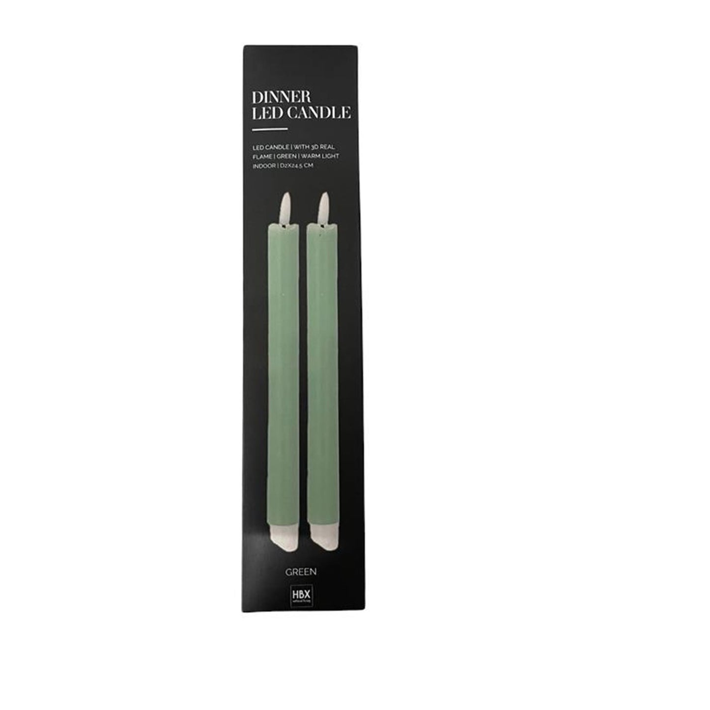 Hbx natural living led dinerkaarsset met vlam effect dia2x24,5cm groen