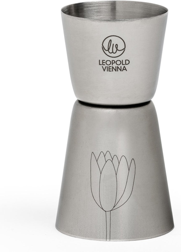 Leopold vienna - barmaatje 20 40ml cocktail rvs jigger - pipet met lasergravure flowers