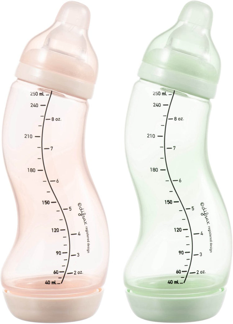Difrax babyfles natural - 250 ml - roze lichtgroen - 2 stuks - s-fles - anti koliek