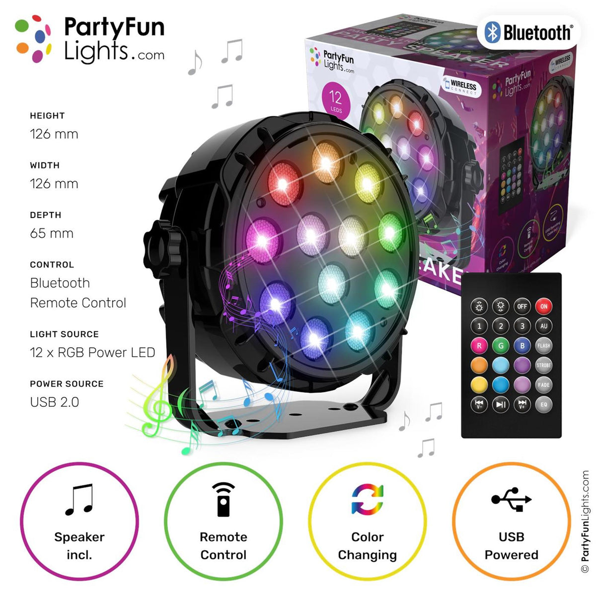 Partyfun lights bluetooth luidspreker 12x power leds