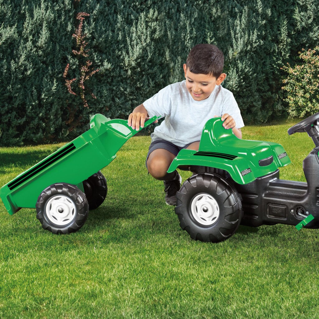 Dolu traptractor met aanhanger voorlader claxon groen zwart