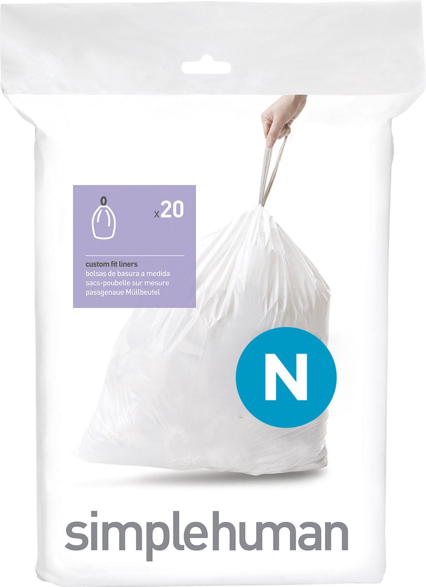 Simplehuman code n afvalzakken - 45 liter - 20 stuks - met trekband - wit