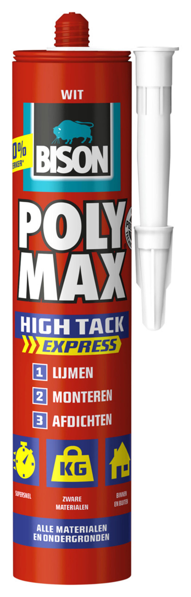 Bison poly max high tack wit 425g
