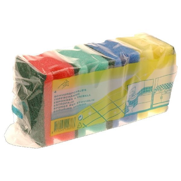 Basic schuursponsje met grip 4 stuks