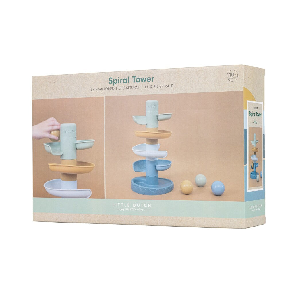 Rubo toys little dutch spiraaltoren blauw - knikkerbaan - 5 delen - 3 ballen - stapeltoren