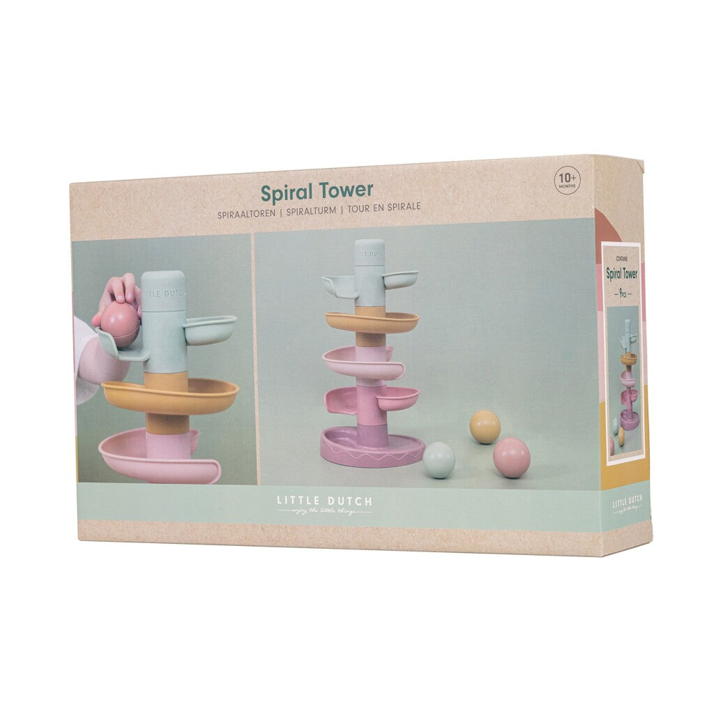 Rubo toys little dutch spiraaltoren roze - knikkerbaan - 5 delen - 3 ballen - stapeltoren