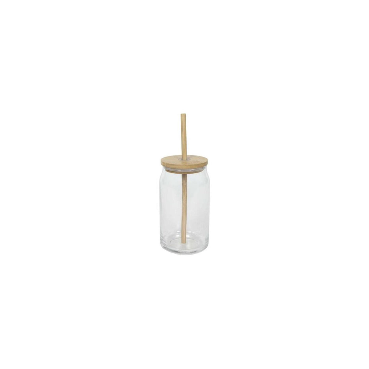 Drinkglas bamboe deksel + rietje 500ml