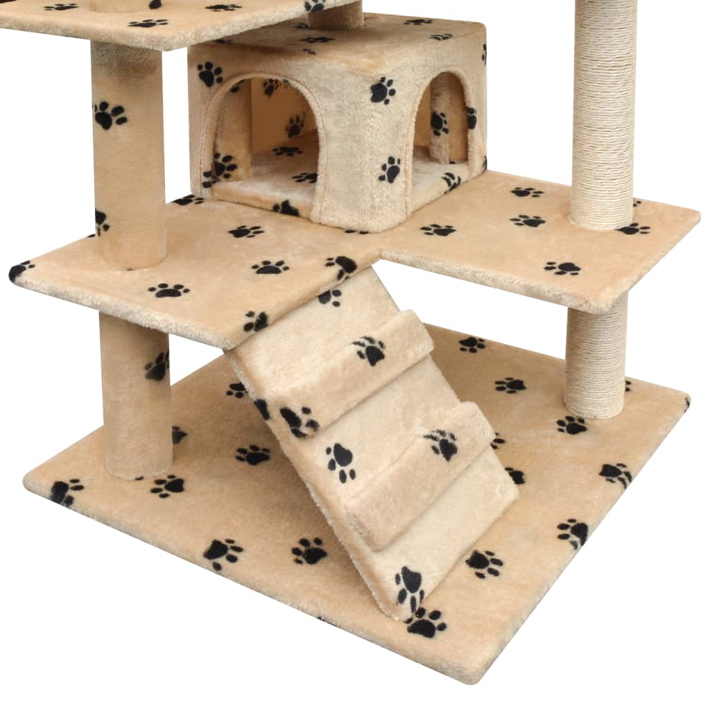 Vidaxl kattenkrabpaal met sisal krabpalen 125 cm pootafdrukprint beige
