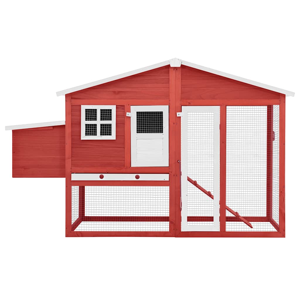 Vidaxl kippenhok met nestkast massief vurenhout rood en wit