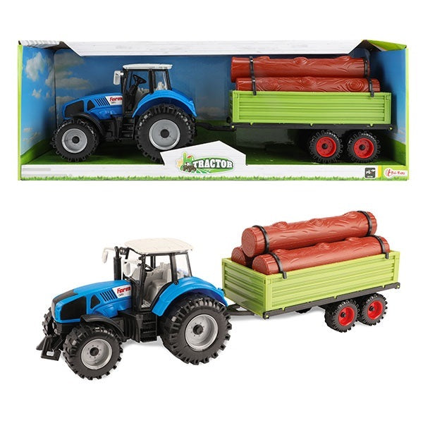 Tractor met oplegger en boomstammen fritie 20cm