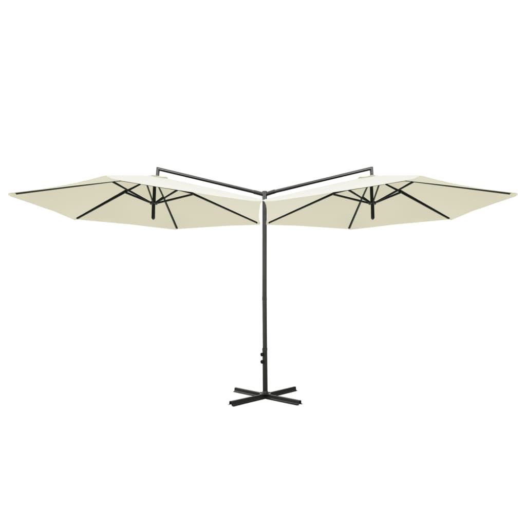 Vidaxl parasol dubbel met stalen paal 600 cm zandkleurig