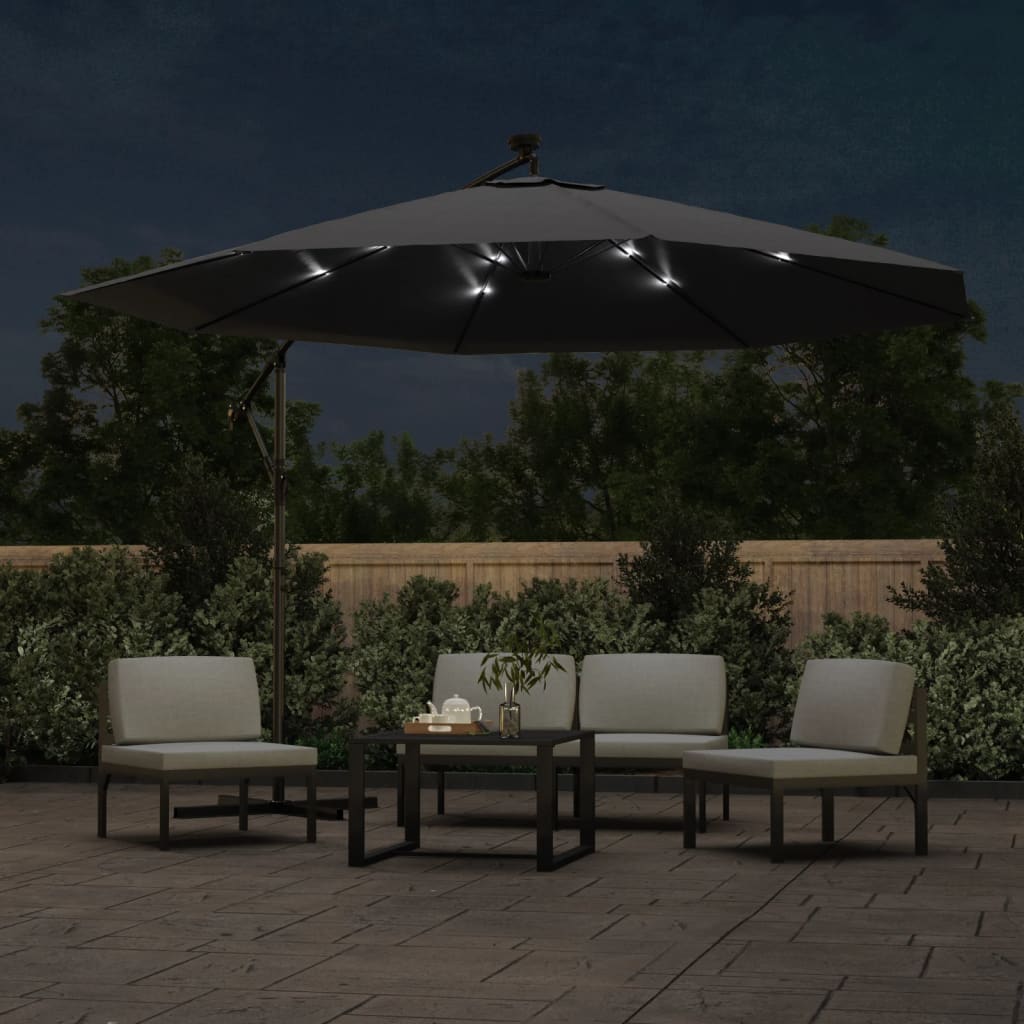 Vidaxl zweefparasol met led-verlichting 350 cm zwart