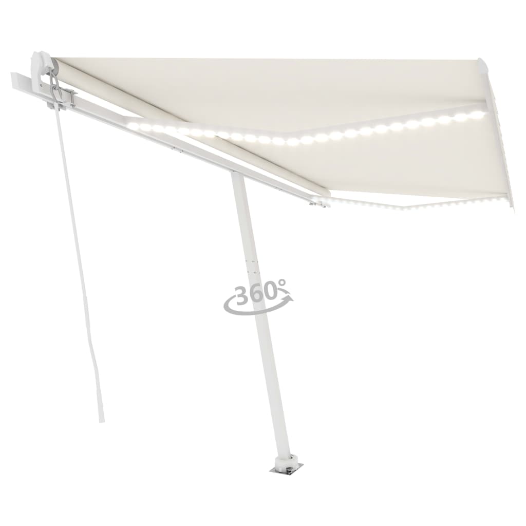 VidaXL Luifel handmatig uittrekbaar met LED 400x300 cm crèmekleurig