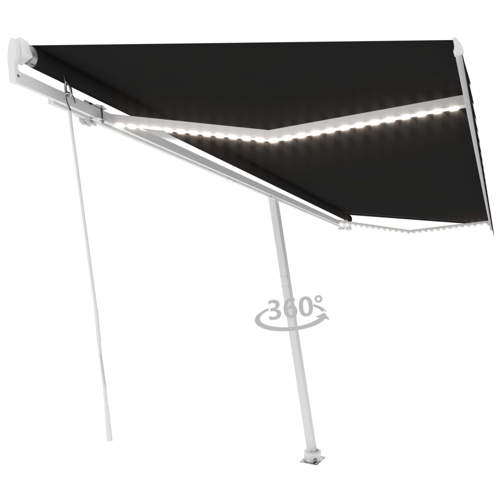 VidaXL Luifel handmatig uittrekbaar met LED 500x350 cm antracietkleur