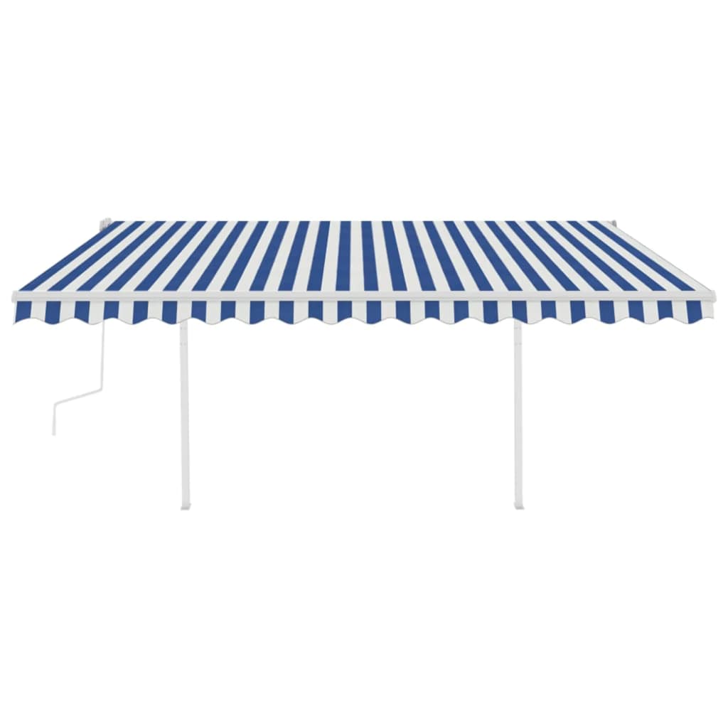 VidaXL Luifel handmatig uittrekbaar met LED 4,5x3 m blauw en wit